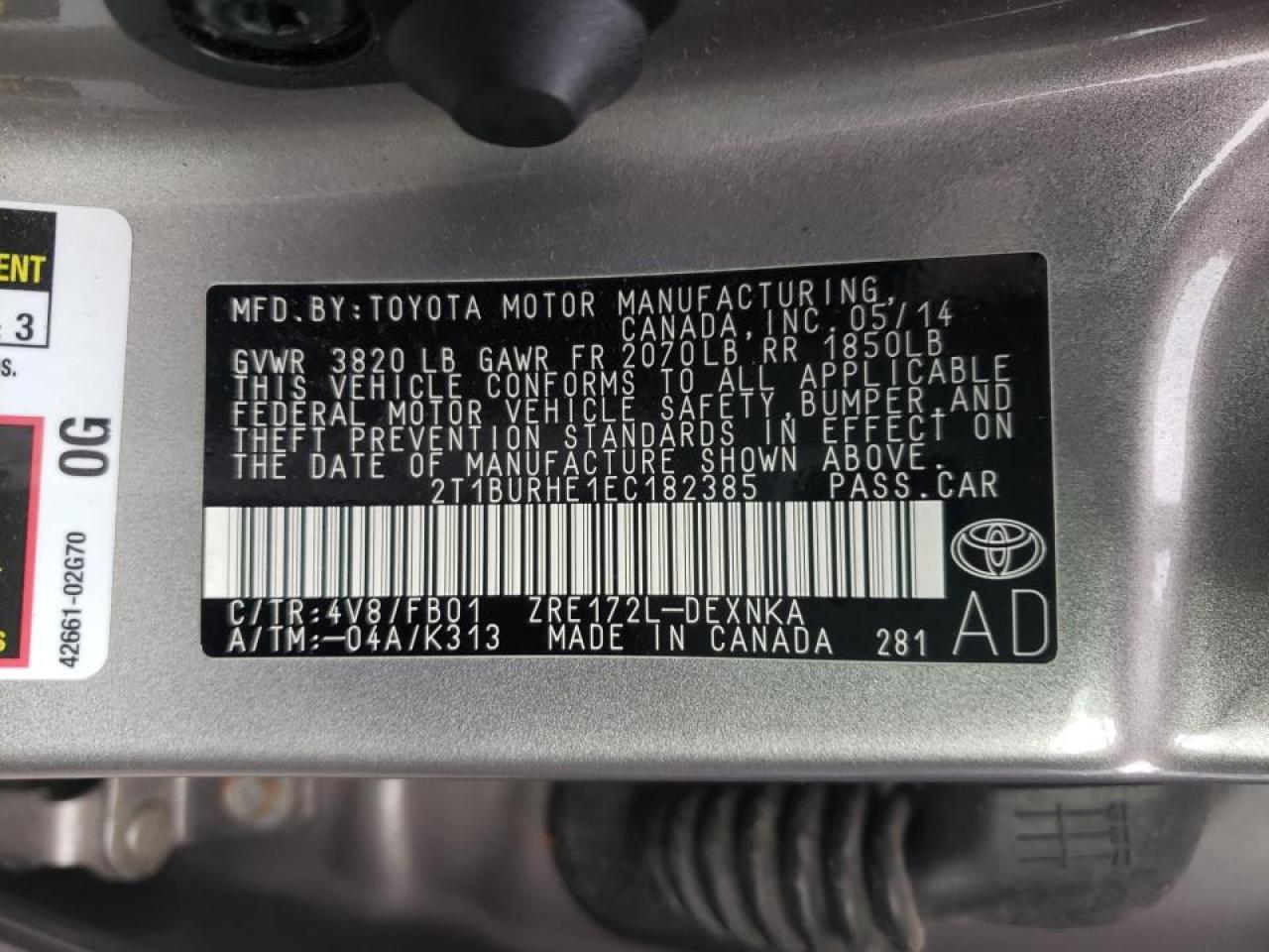 Photo 10 from auction – 2014 TOYOTA COROLLA L with VIN 2T1BURHE1EC182385
