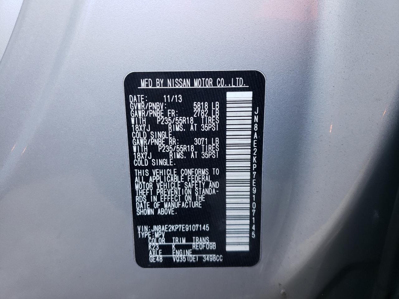 Photo 10 from auction – 2014 NISSAN QUEST S with VIN JN8AE2KP7E9107145