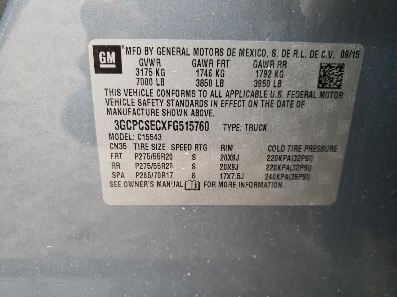 Photo 10 from auction – 2015 CHEVROLET SILVERADO with VIN 3GCPCSECXFG515760