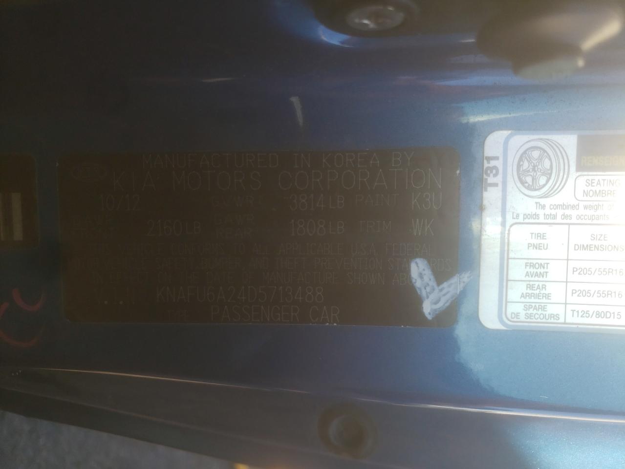 Photo 10 from auction – 2013 KIA FORTE EX with VIN KNAFU6A24D5713488