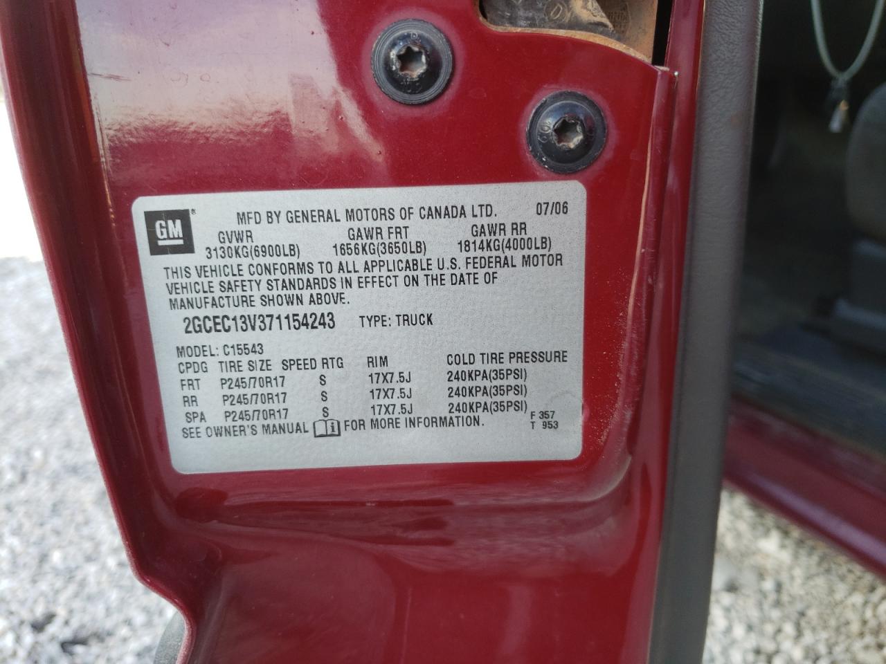 Foto 10 de la subasta – 2007 CHEVROLET SILVERADO con VIN 2GCEC13V371154243