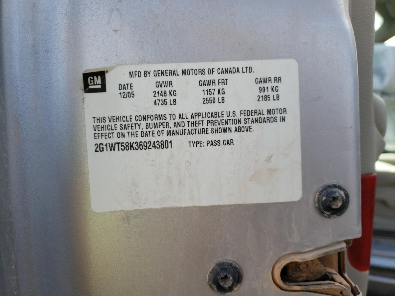 Photo 10 from auction – 2006 CHEVROLET IMPALA LT with VIN 2G1WT58K369243801