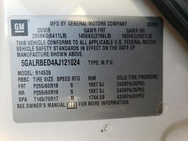 Photo 10 from auction – 2010 BUICK ENCLAVE CX with VIN 5GALRBED4AJ121024