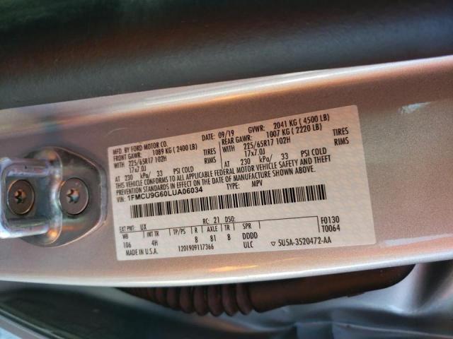 Photo 10 from auction – 2020 FORD ESCAPE SE with VIN 1FMCU9G60LUA06034