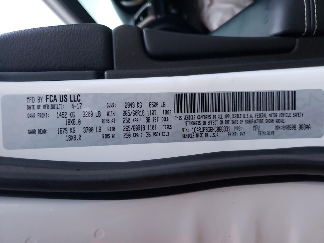 Photo 10 from auction – 2017 JEEP GRAND CHER with VIN 1C4RJFBG6HC866331