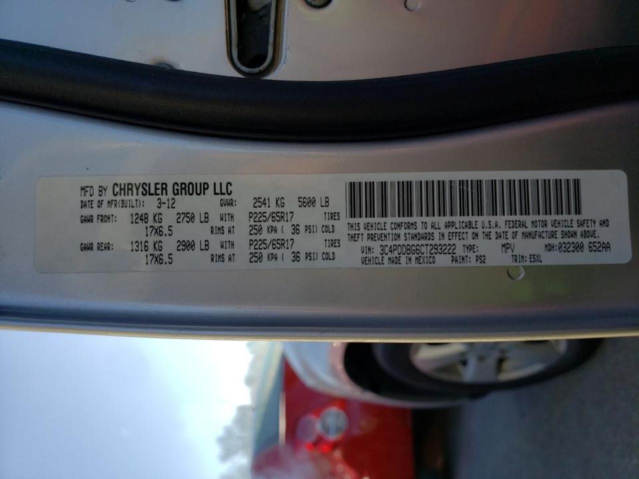 Photo 10 from auction – 2012 DODGE JOURNEY SX with VIN 3C4PDDBG6CT293222
