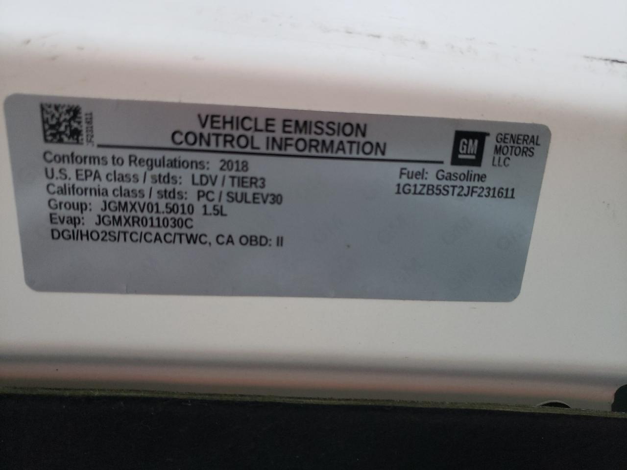 Photo 10 from auction – 2018 CHEVROLET MALIBU LS with VIN 1G1ZB5ST2JF231611