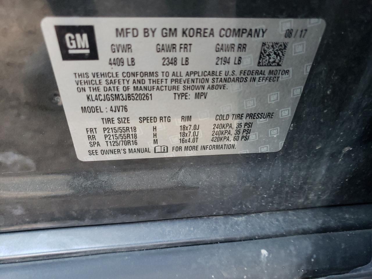 Photo 10 from auction – 2018 BUICK ENCORE ESS with VIN KL4CJGSM3JB520261