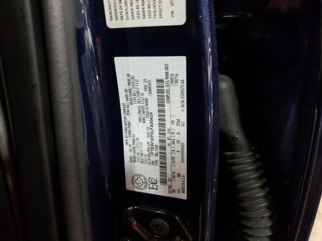 Photo 10 from auction – 2020 FORD F150 SUPER with VIN 1FTEW1EP0LFA00629