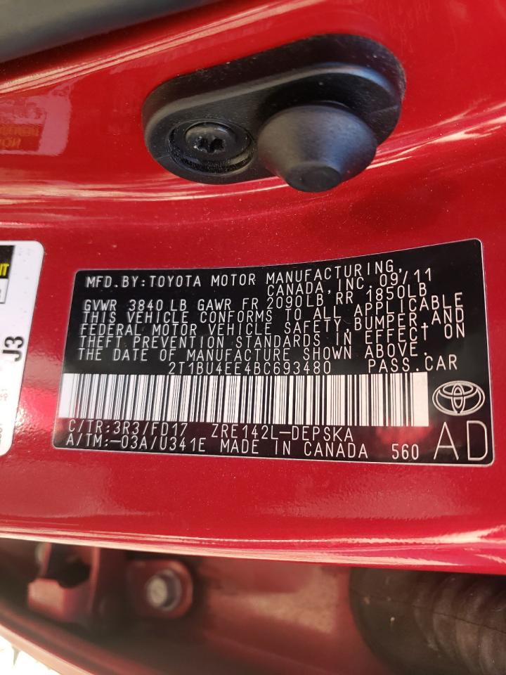 Photo 10 from auction – 2011 TOYOTA COROLLA BA with VIN 2T1BU4EE4BC693480