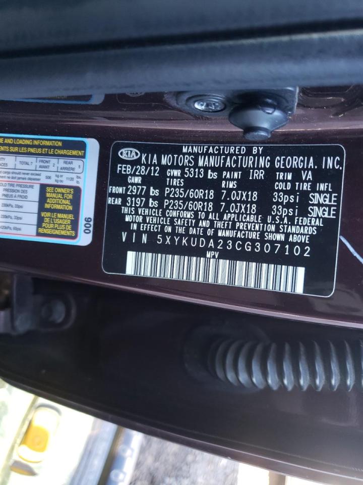 Photo 10 from auction – 2012 KIA SORENTO EX with VIN 5XYKUDA23CG307102
