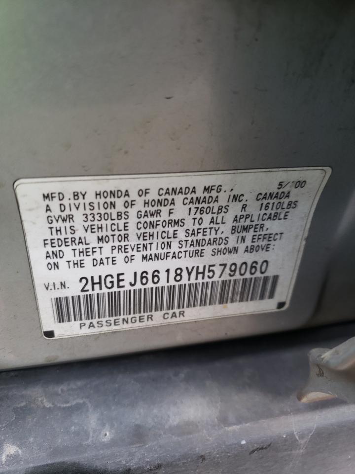 Photo 10 from auction – 2000 HONDA CIVIC BASE with VIN 2HGEJ6618YH579060