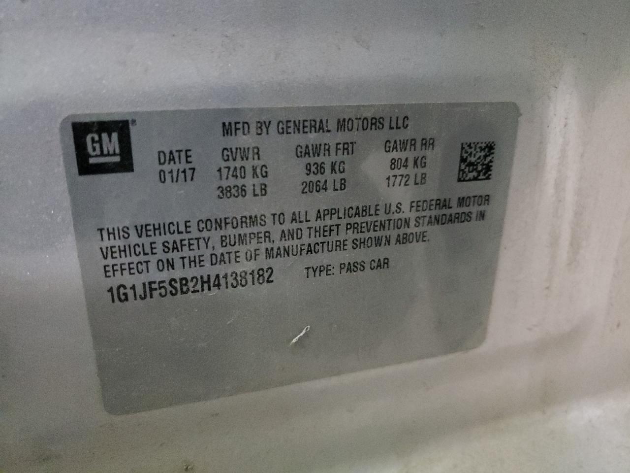 Photo 10 from auction – 2017 CHEVROLET SONIC PREM with VIN 1G1JF5SB2H4138182