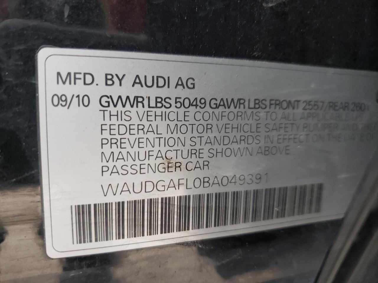 Photo 10 from auction – 2011 AUDI S4 PREMIUM with VIN WAUDGAFL0BA049391