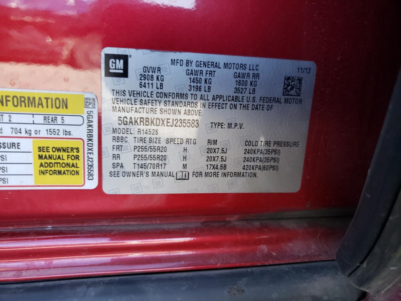 Photo 10 from auction – 2014 BUICK ENCLAVE with VIN 5GAKRBKDXEJ235583