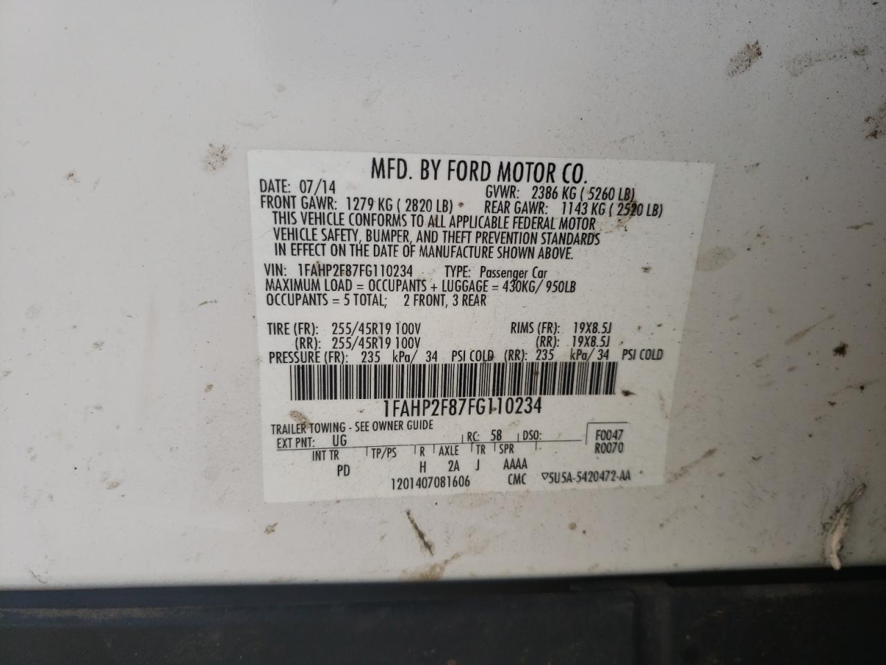 Photo 10 from auction – 2015 FORD TAURUS LIM with VIN 1FAHP2F87FG110234