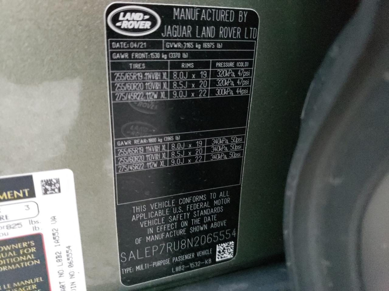 Photo 10 from auction – 2022 LAND ROVER DEFENDER 1 with VIN SALEP7RU8N2065554