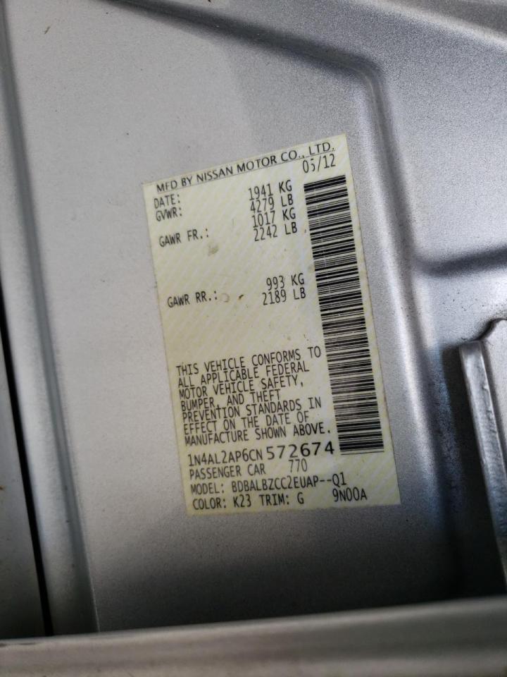 Photo 10 from auction – 2012 NISSAN ALTIMA BAS with VIN 1N4AL2AP6CN572674