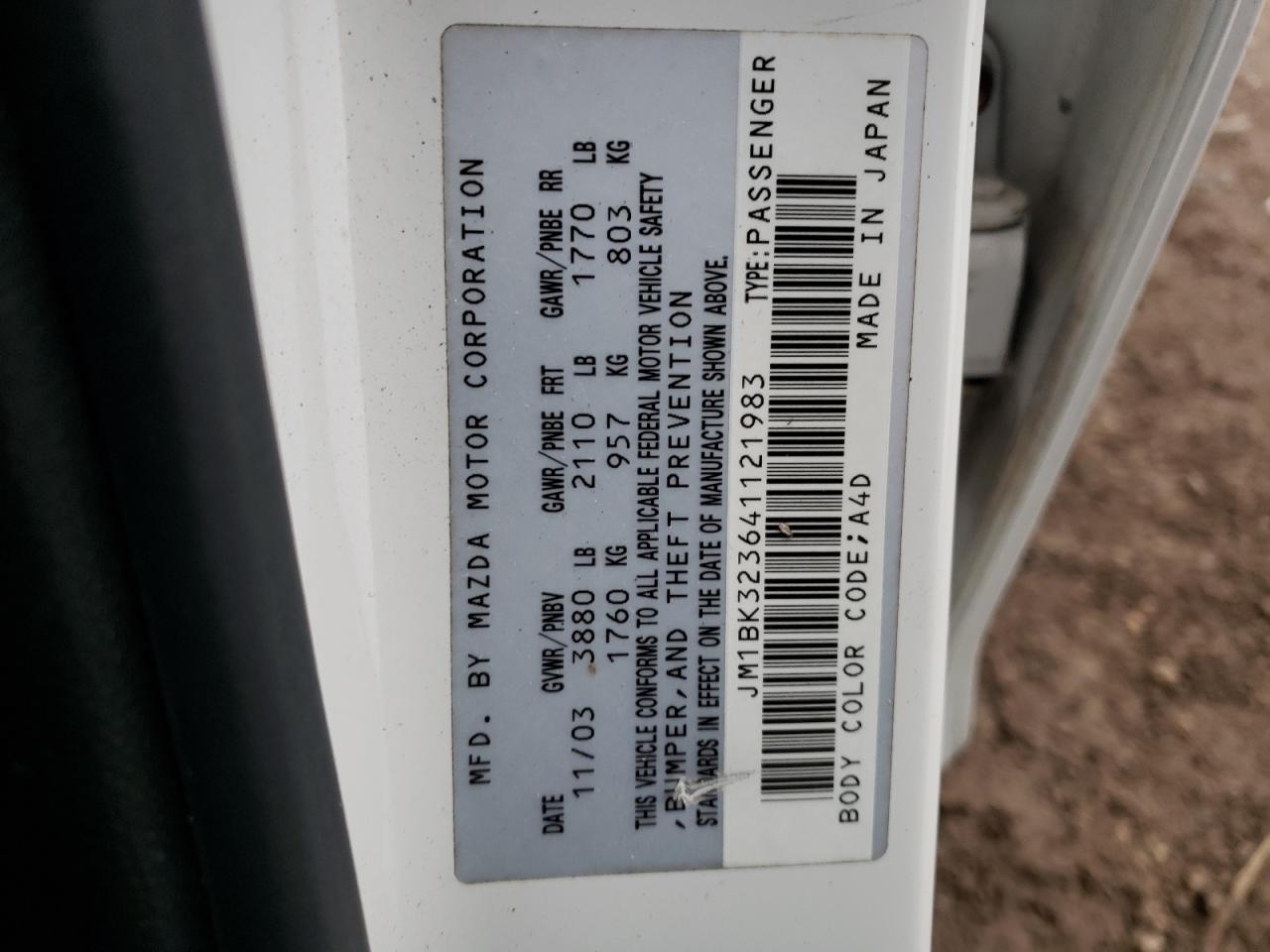 Photo 10 from auction – 2004 MAZDA 3 S with VIN JM1BK323641121983