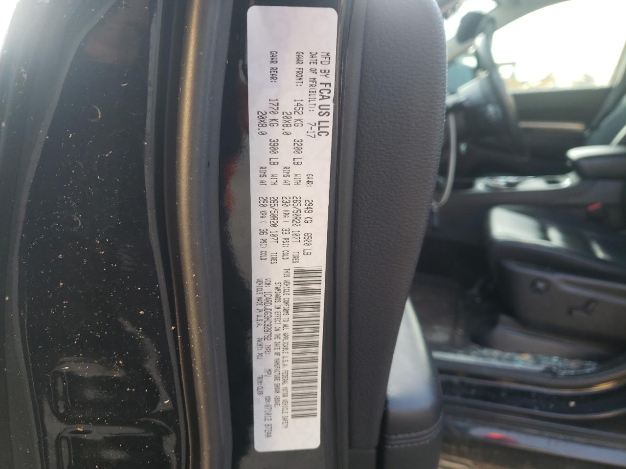 Photo 10 from auction – 2017 DODGE DURANGO GT with VIN 1C4RDJDG3HC928792