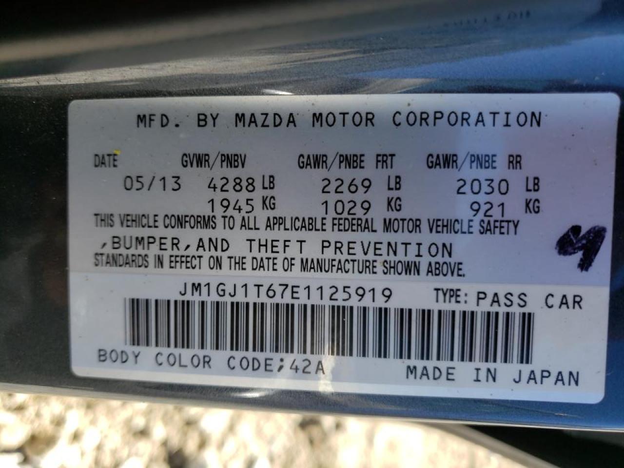 Photo 10 from auction – 2014 MAZDA 6 TOURING with VIN JM1GJ1T67E1125919
