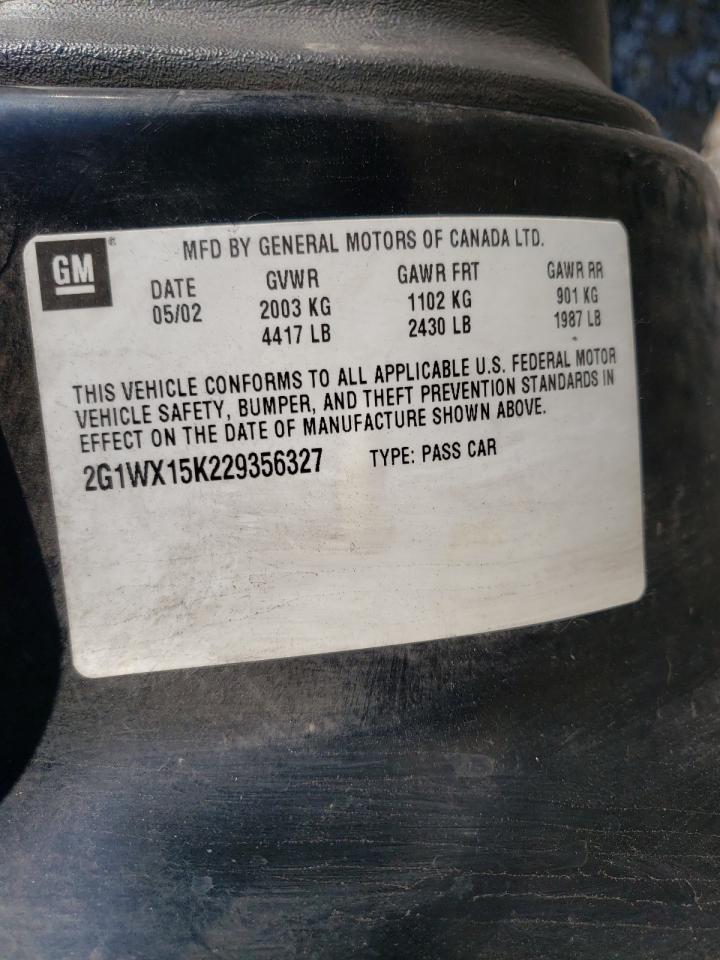 Photo 9 from auction – 2002 CHEVROLET MONTE CARL with VIN 2G1WX15K229356327
