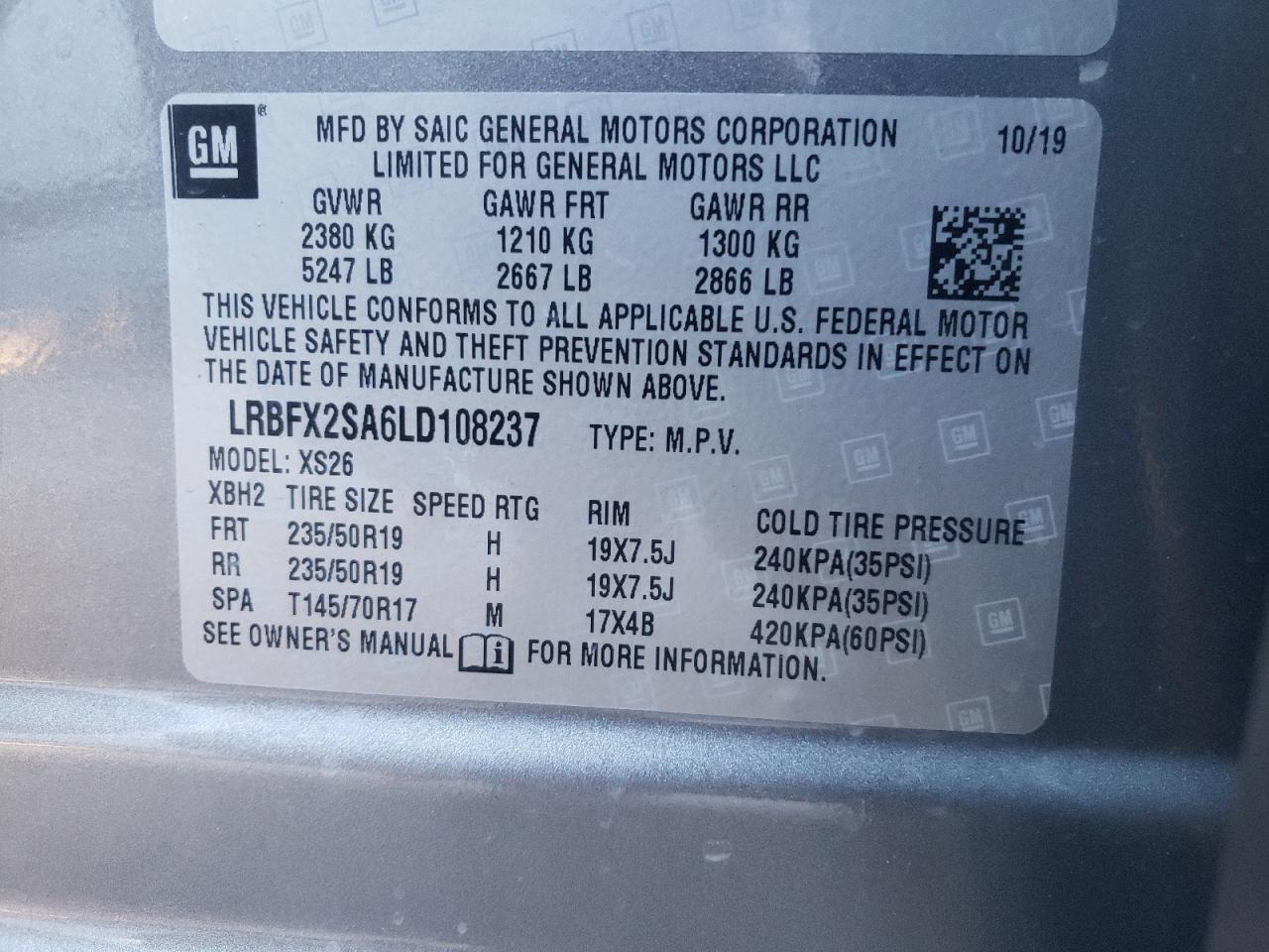 Photo 10 from auction – 2020 BUICK ENVISION E with VIN LRBFX2SA6LD108237