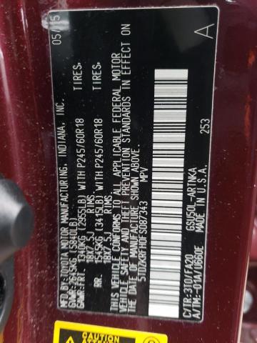 Photo 10 from auction – 2015 TOYOTA HIGHLANDER with VIN 5TDZKRFH0FS087343