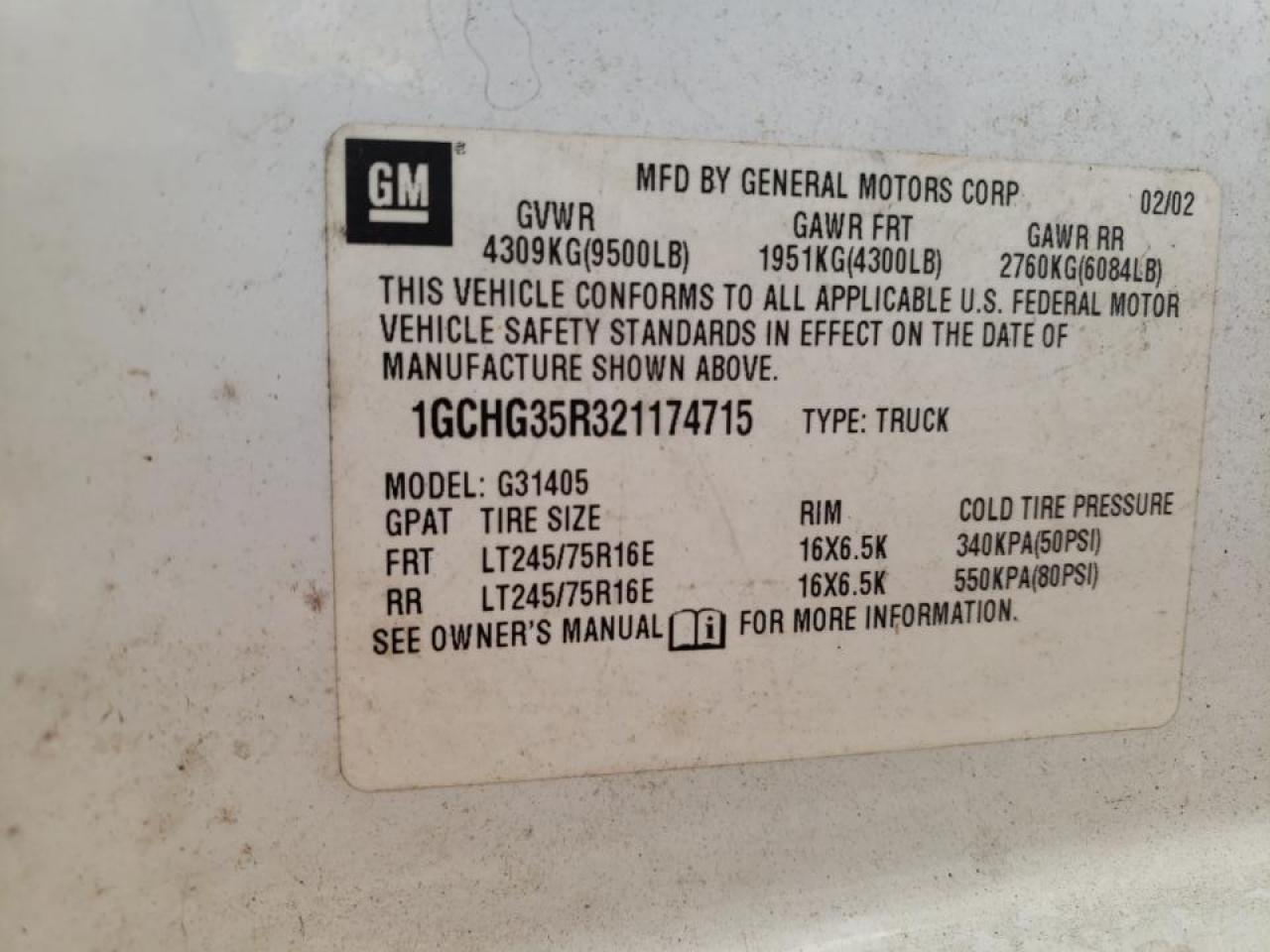 Photo 10 from auction – 2002 CHEVROLET EXPRESS G3 with VIN 1GCHG35R321174715