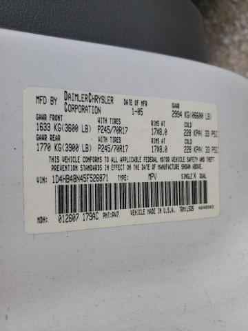 Photo 10 from auction – 2005 DODGE DURANGO SL with VIN 1D4HB48N45F526871