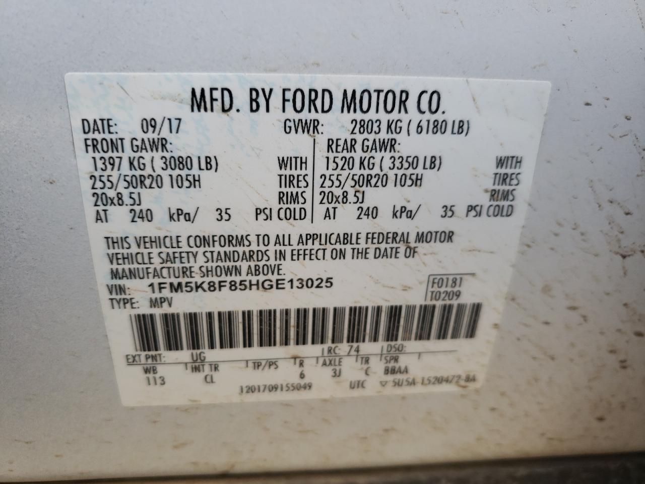 Photo 10 from auction – 2017 FORD EXPLORER L with VIN 1FM5K8F85HGE13025