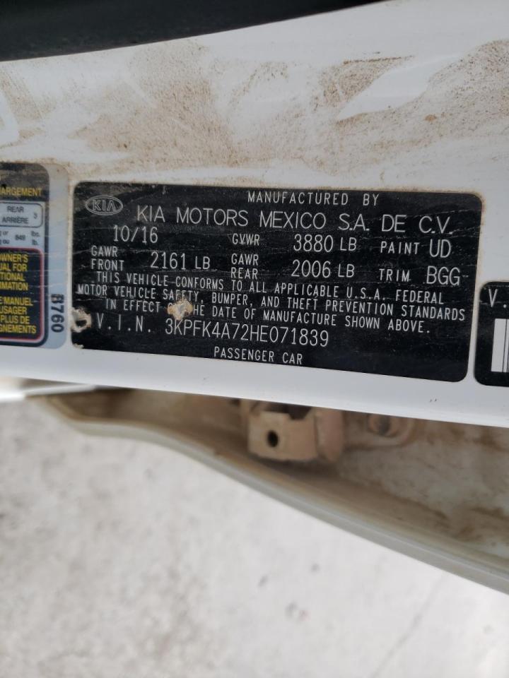 Photo 10 from auction – 2017 KIA FORTE LX with VIN 3KPFK4A72HE071839