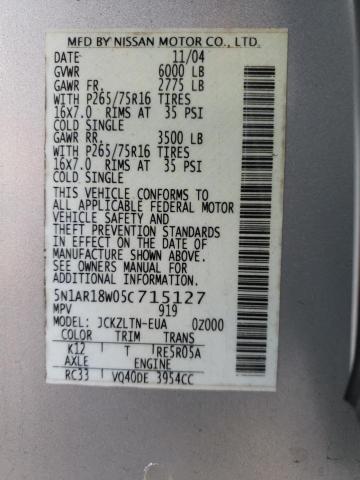 Photo 10 from auction – 2005 NISSAN PATHFINDER with VIN 5N1AR18W05C715127