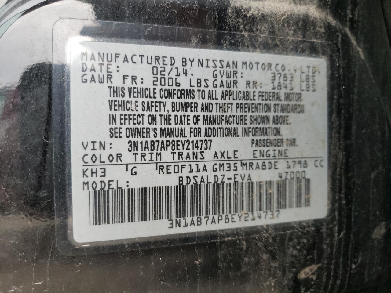 Photo 10 from auction – 2014 NISSAN SENTRA S with VIN 3N1AB7AP8EY214737