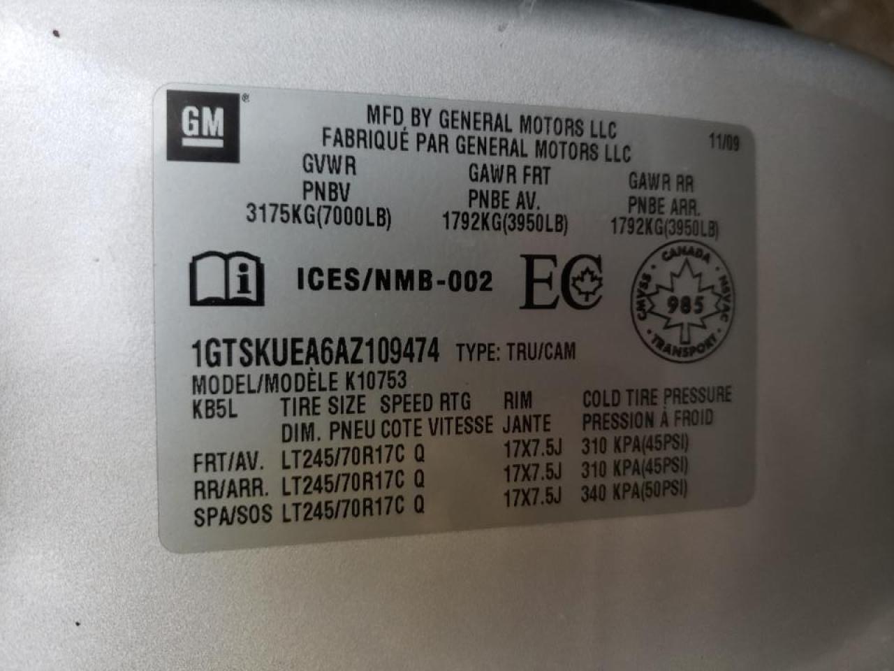Photo 10 from auction – 2010 GMC SIERRA K15 with VIN 1GTSKUEA6AZ109474