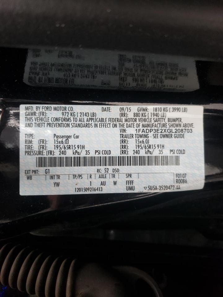 Photo 10 from auction – 2016 FORD FOCUS S with VIN 1FADP3E2XGL208703