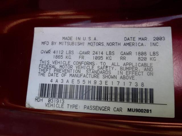Photo 10 from auction – 2003 MITSUBISHI ECLIPSE SP with VIN 4A3AE55H93E171738
