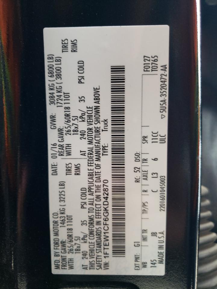 Photo 10 from auction – 2016 FORD F150 SUPER with VIN 1FTEW1CF6GKD42870
