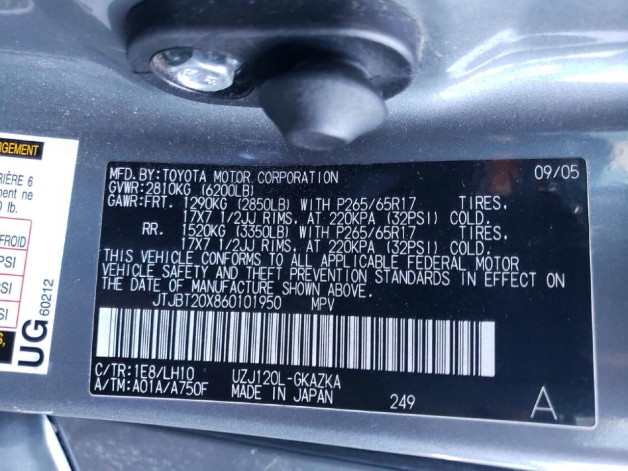 Photo 10 from auction – 2006 LEXUS GX 470 with VIN JTJBT20X860101950
