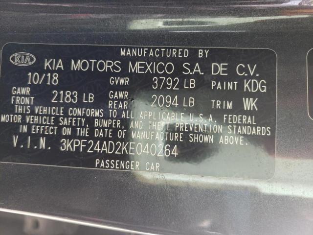 Photo 10 from auction – 2019 KIA FORTE FE with VIN 3KPF24AD2KE040264