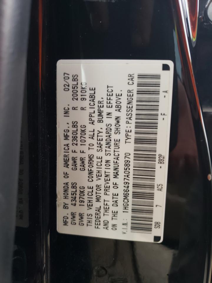 Photo 10 from auction – 2007 HONDA ACCORD SE with VIN 1HGCM66497A058970