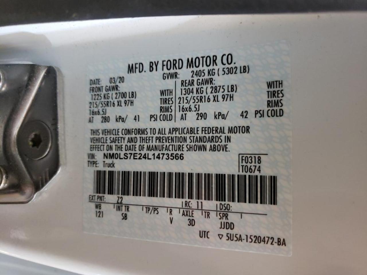 Photo 10 from auction – 2020 FORD TRANSIT CO with VIN NM0LS7E24L1473566