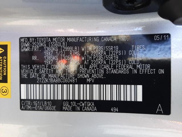 Photo 10 from auction – 2011 LEXUS RX 350 with VIN 2T2ZK1BA8BC060481