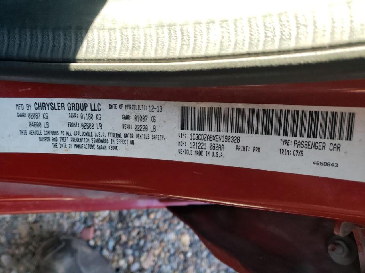 Photo 10 from auction – 2014 DODGE AVENGER SE with VIN 1C3CDZABXEN190328
