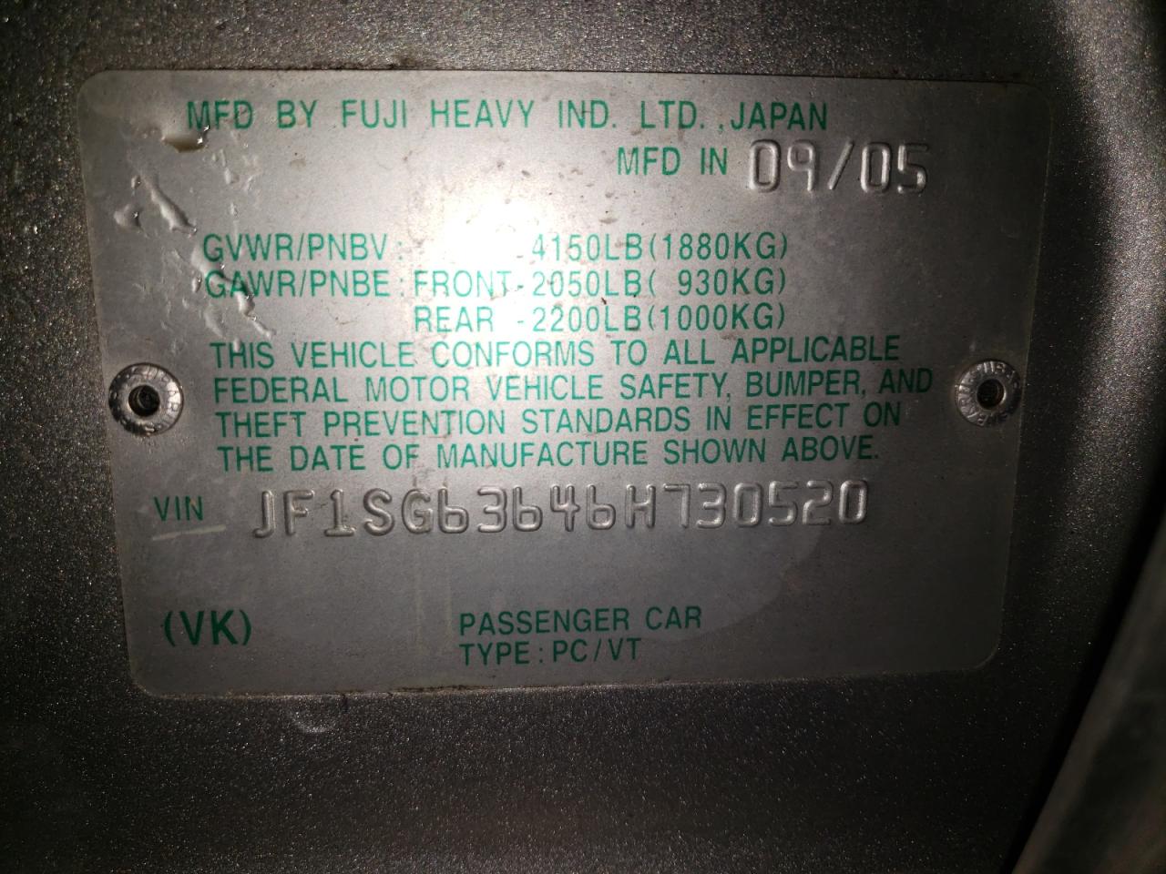 Photo 10 from auction – 2006 SUBARU FORESTER 2 with VIN JF1SG63646H730520