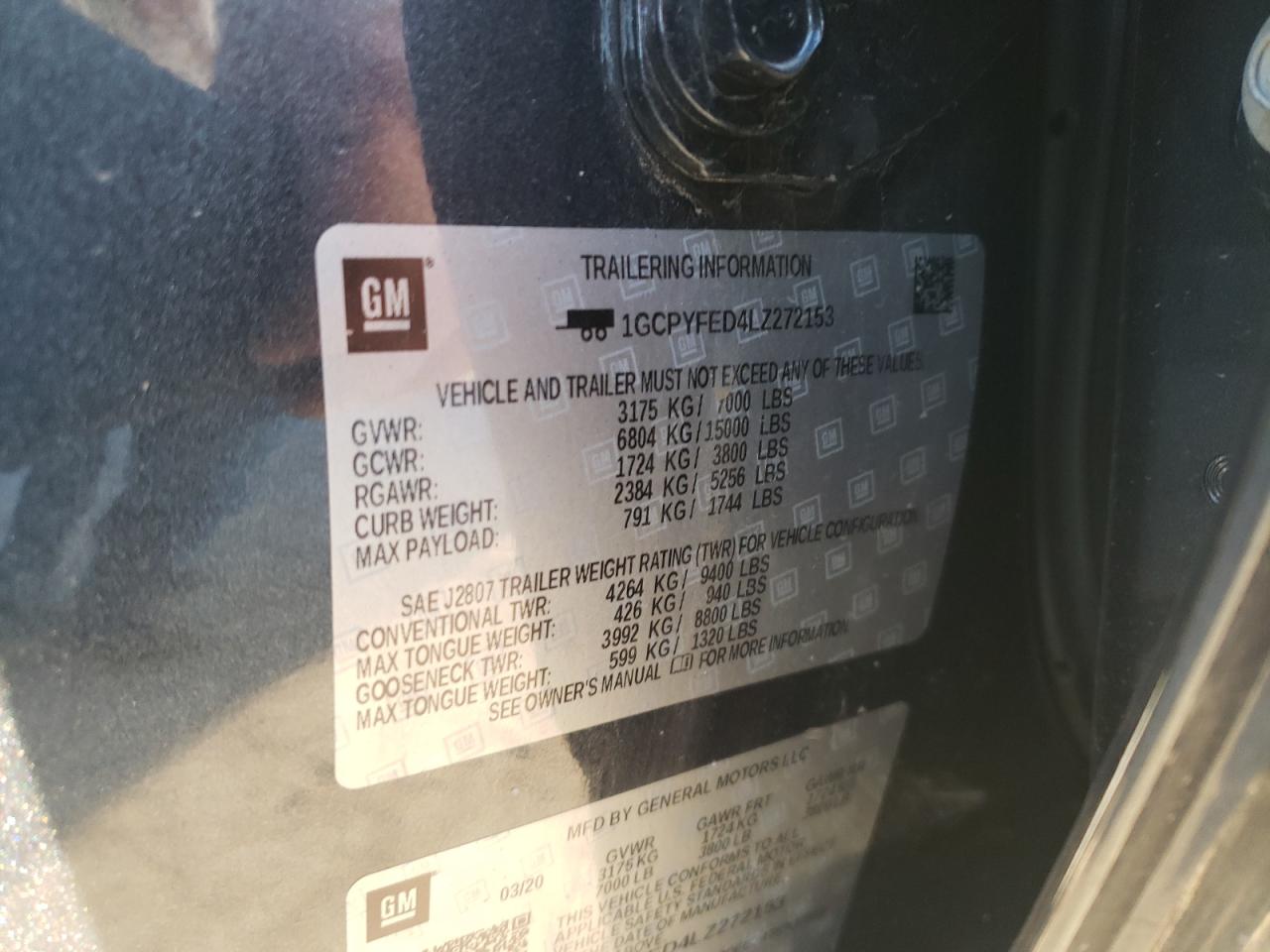 Photo 10 from auction – 2020 CHEVROLET SILVERADO with VIN 1GCPYFED4LZ272153