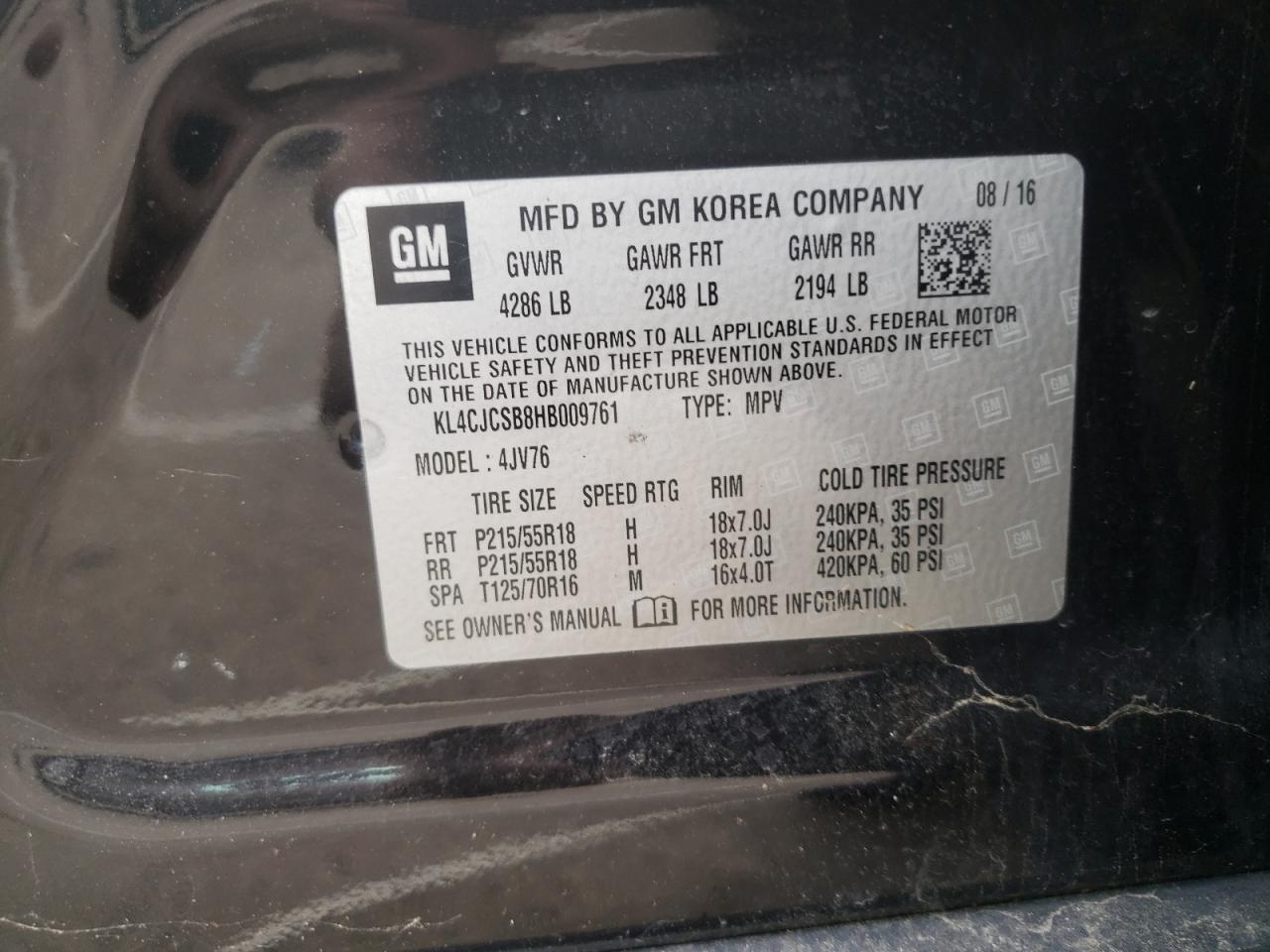 Photo 10 from auction – 2017 BUICK ENCORE ESS with VIN KL4CJCSB8HB009761