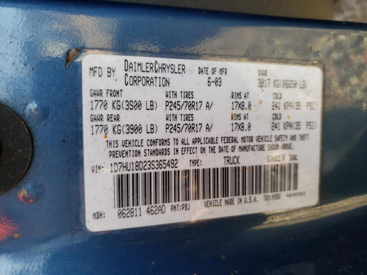 Photo 10 from auction – 2003 RAM 1500 with VIN 1D7HU18D23S365492
