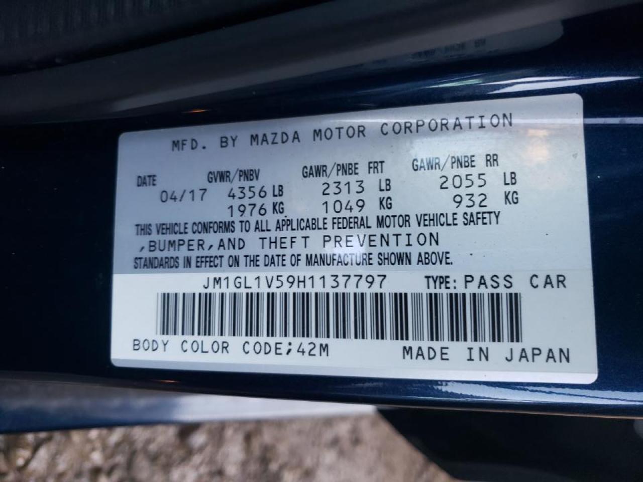 Photo 10 from auction – 2017 MAZDA 6 TOURING with VIN JM1GL1V59H1137797