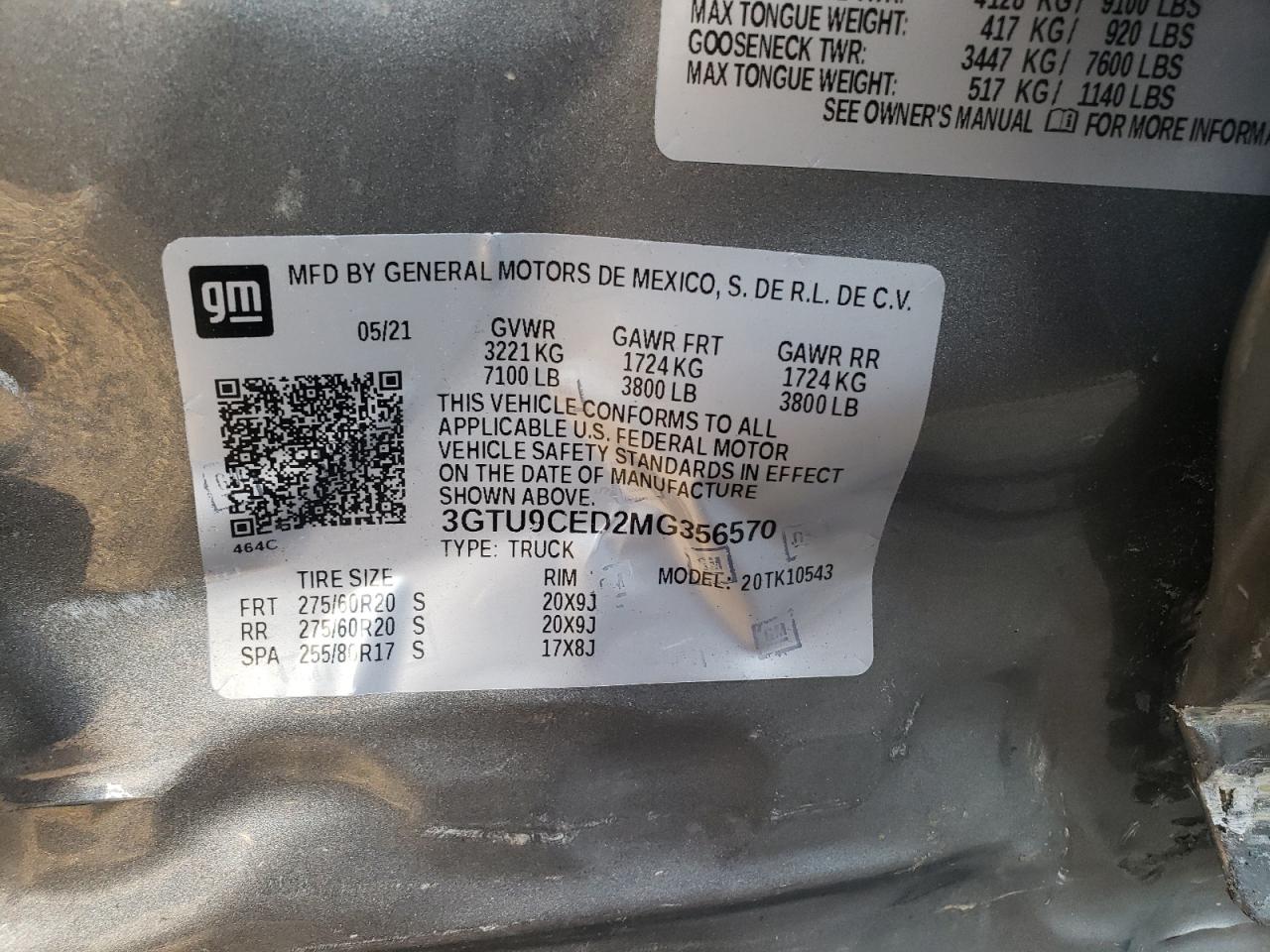 Photo 10 from auction – 2021 GMC SIERRA K15 with VIN 3GTU9CED2MG356570